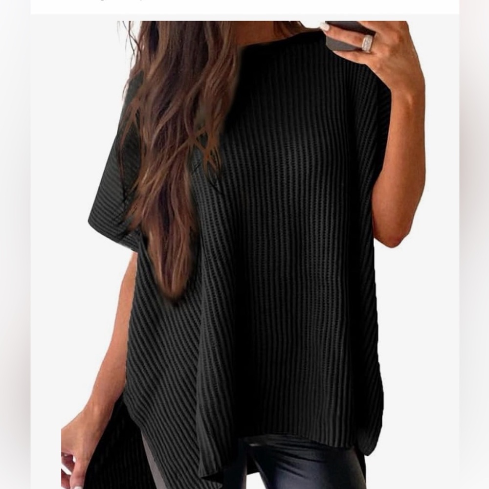 Black Ribbed Knit Poncho Top